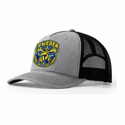 Sweden Retro Badge Country Logos Trucker Hat – Sport Grey Black