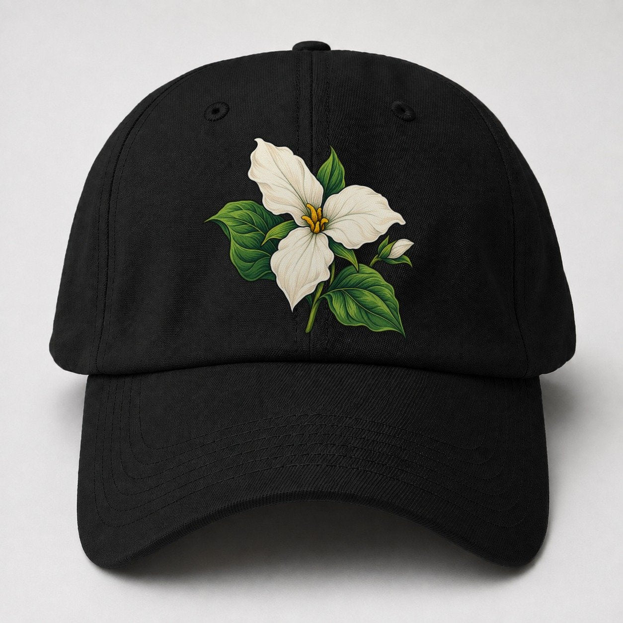Ontario White Trillium Bloom Canada Cultural Icons Baseball Cap – Black