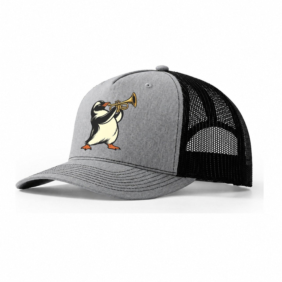 Penguin Trumpeter Sundown Familiars Trucker Hat – Sport Grey Black