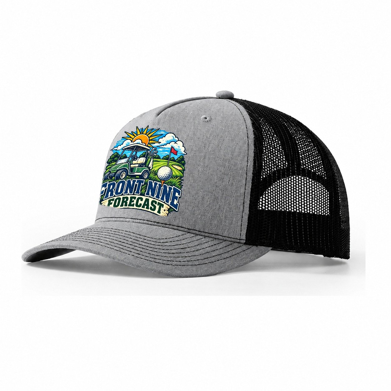 Front Nine Forecast Golf Life Trucker Hat – Sport Grey Black