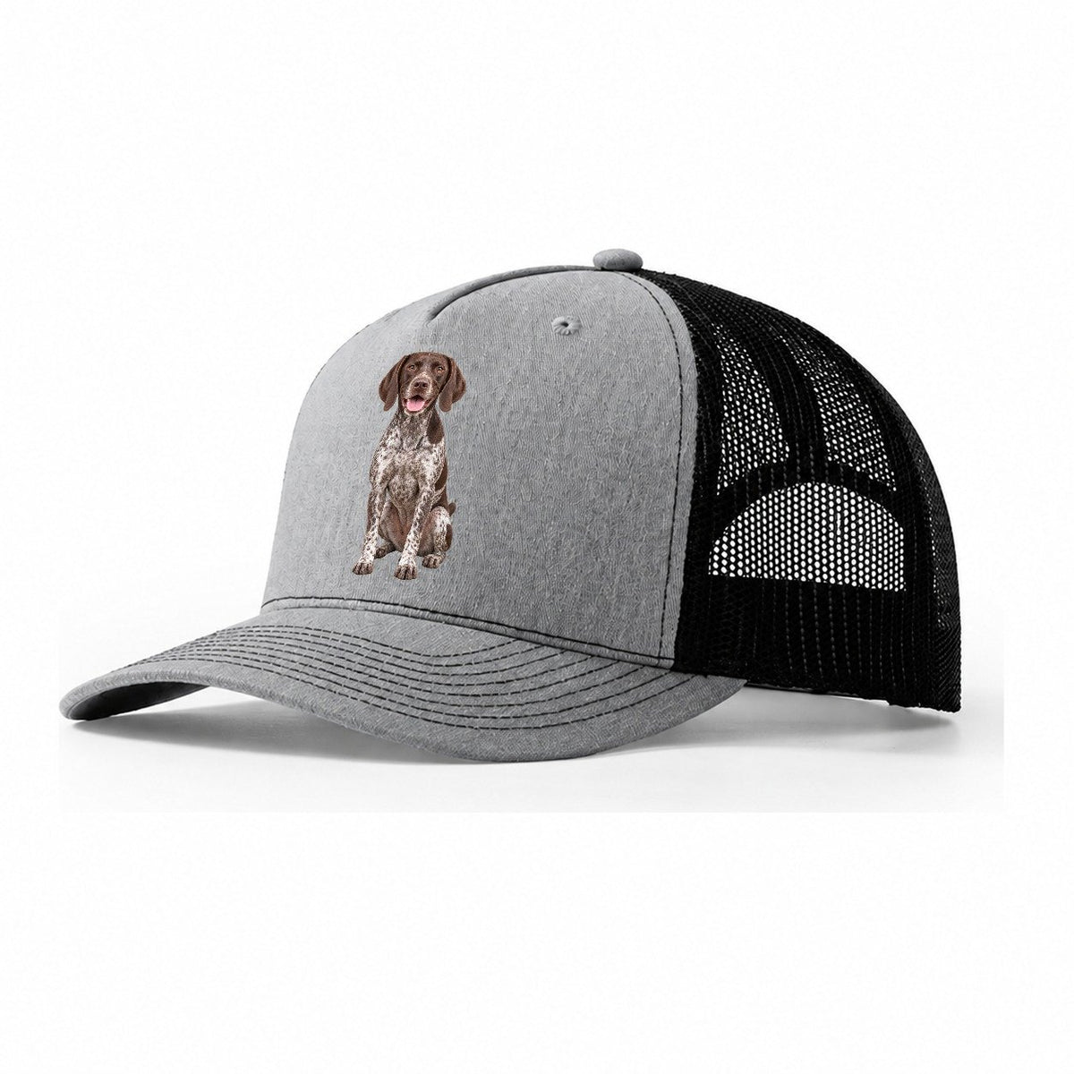 German Shorthaired Pointer Sitting Top Breeds Trucker Hat – Sport Grey Black