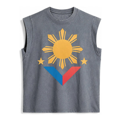 Philippines Flag Sun And Vintage Washed Tank – Grey