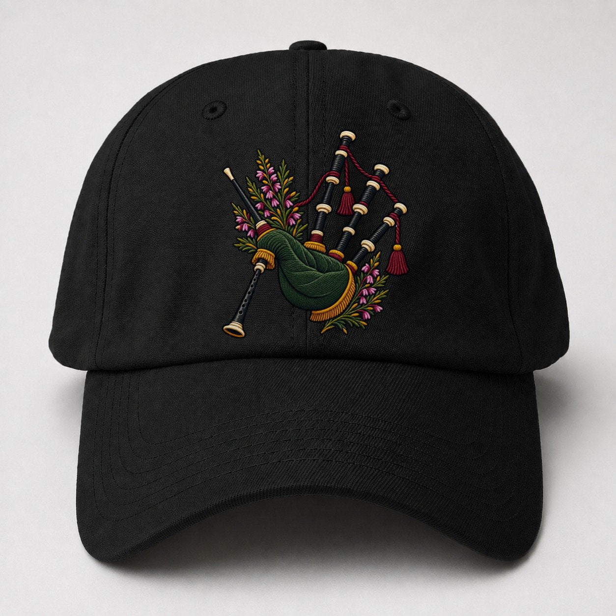 Scottish Bagpipes And Heather Uk Culture Heritage Baseball Cap – Black
