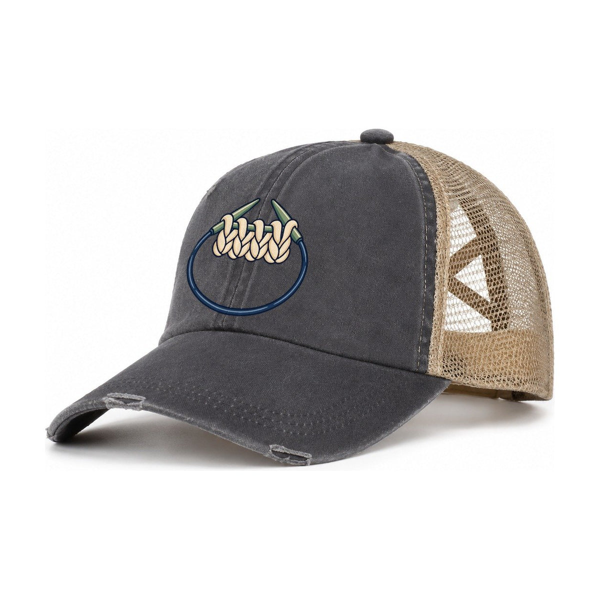 Circular Needle Loop Yarn Crafts Women's Ponytail Trucker Hat – Charcoal Khaki