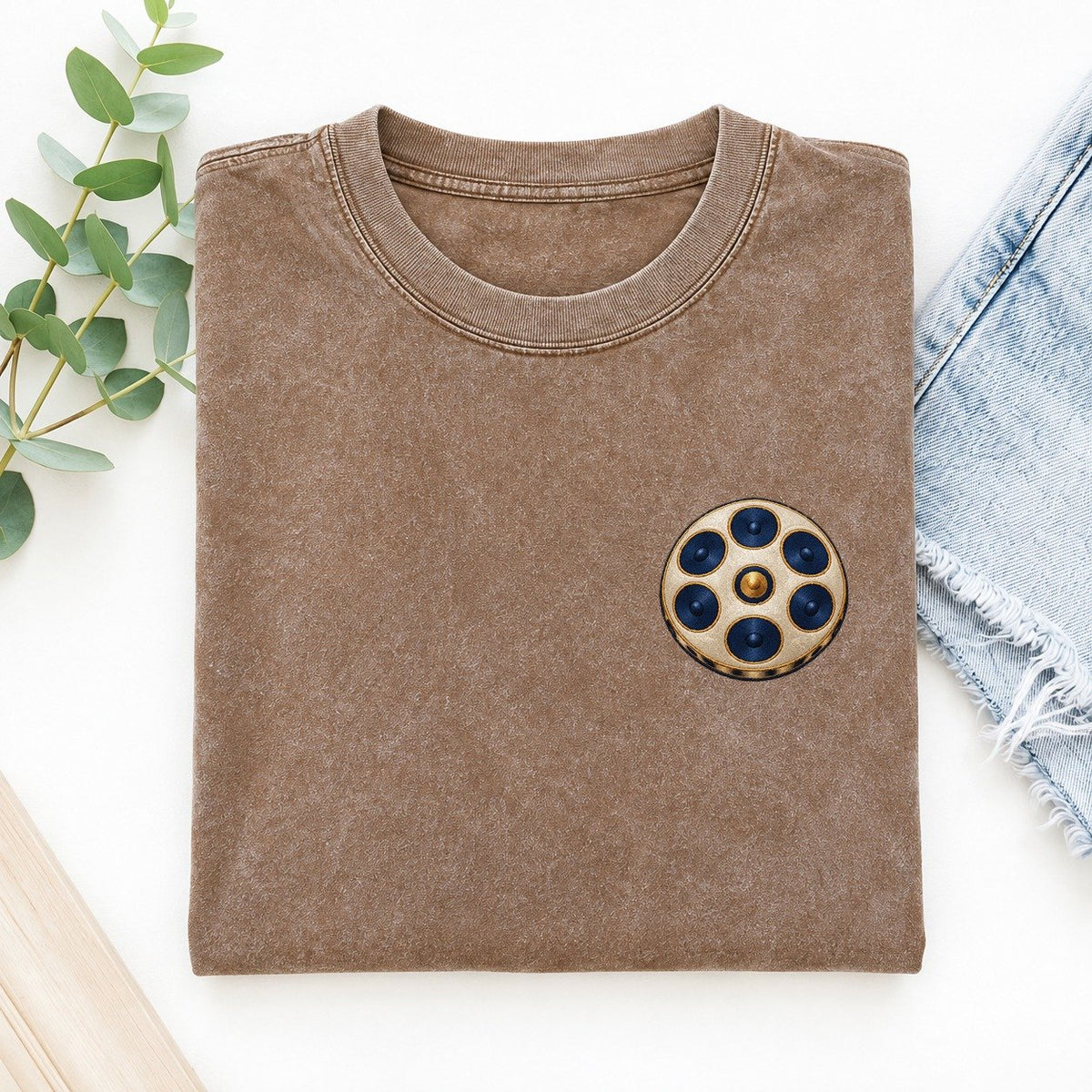 Handpan Tone Petals Left Chest Thread Signatures II Left Chest Vintage T-shirt – Brown