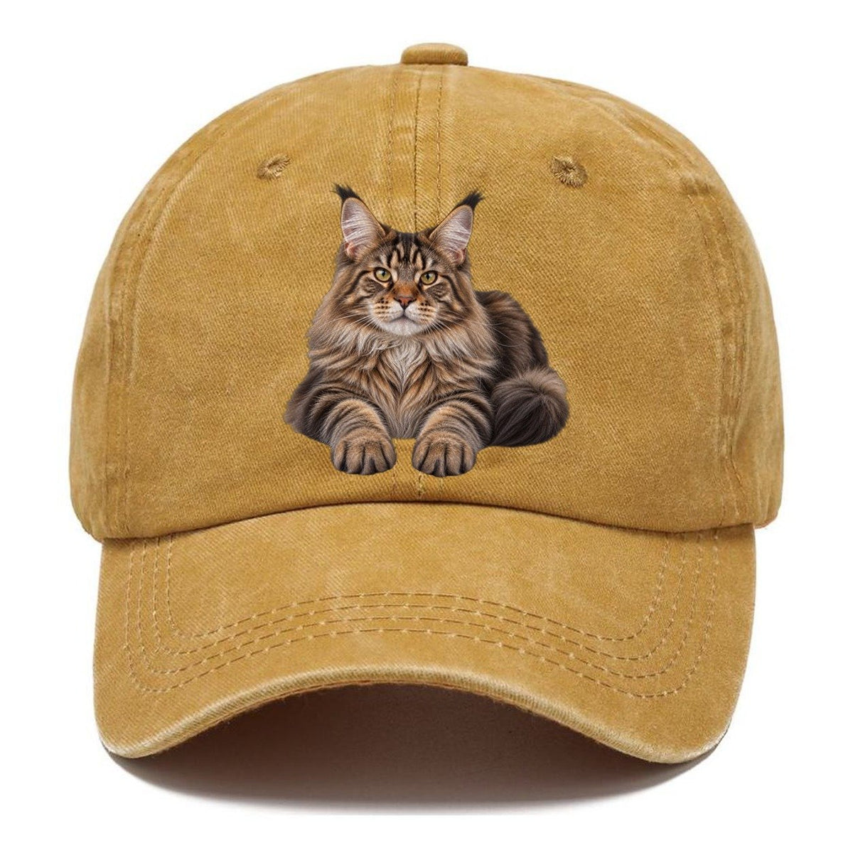 Maine Coon Reclining Paws Forward Realistic Cat Portrait Classic Cap – Golden Harvest