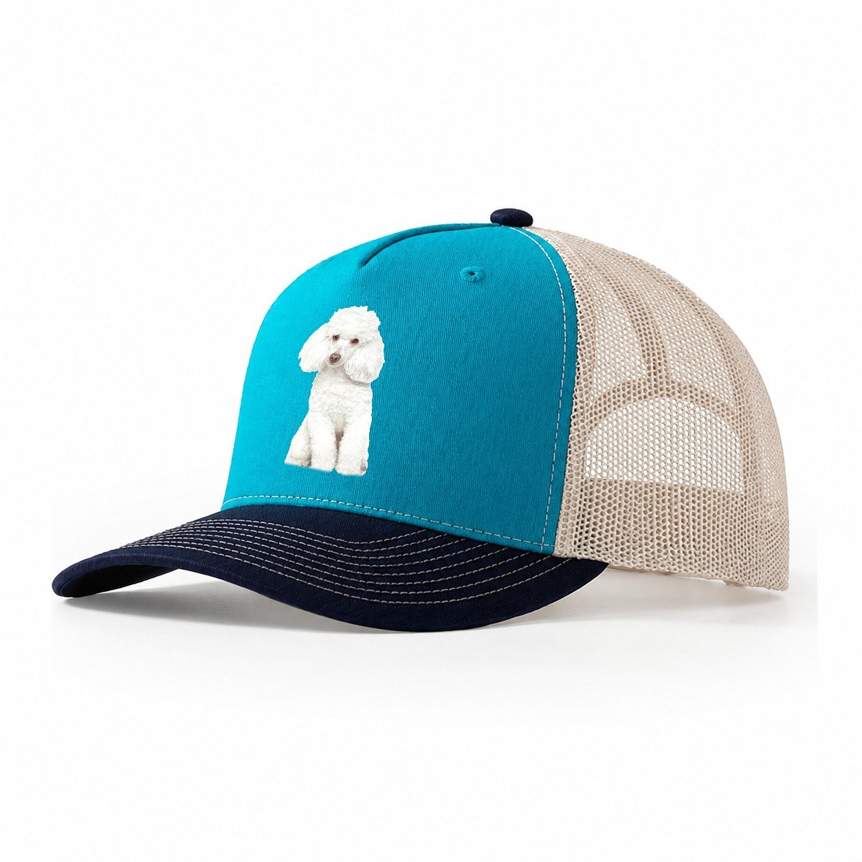 Poodle Trucker Hat – Teal-Navy