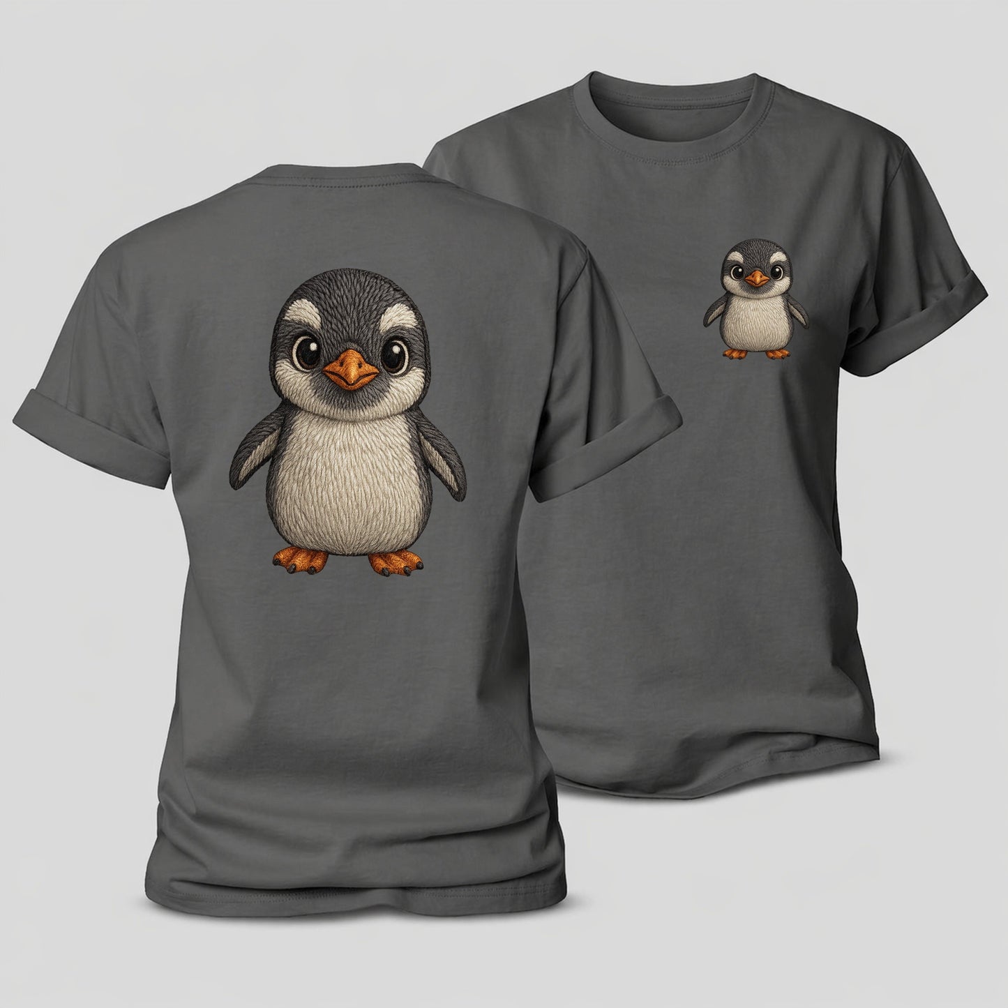 Baby Gentoo Penguin Orange Beak White Cap Bright Eyes Front Facing Energetic Women's Cotton T-Shirt – Grey