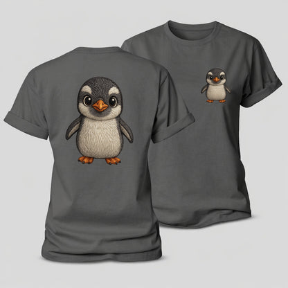 Baby Gentoo Penguin Orange Beak White Cap Bright Eyes Front Facing Energetic Women's Cotton T-Shirt – Grey