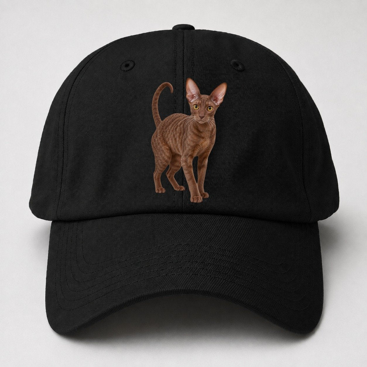Cornish Rex Standing Three Quarter Realistic Cat Portrait Baseball Cap – Black