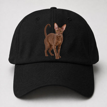 Cornish Rex Standing Three Quarter Realistic Cat Portrait Baseball Cap – Black