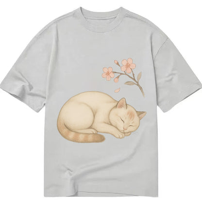 Zen Garden Cat Japanese Aesthetic Lying Peaceful Minimalist Classic T-shirt – Grey