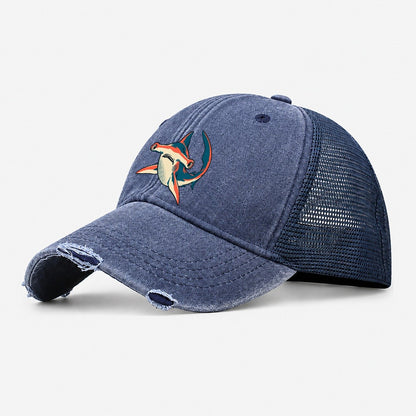 Hammerhead Side Sweep Washed Trucker Hat – Navy