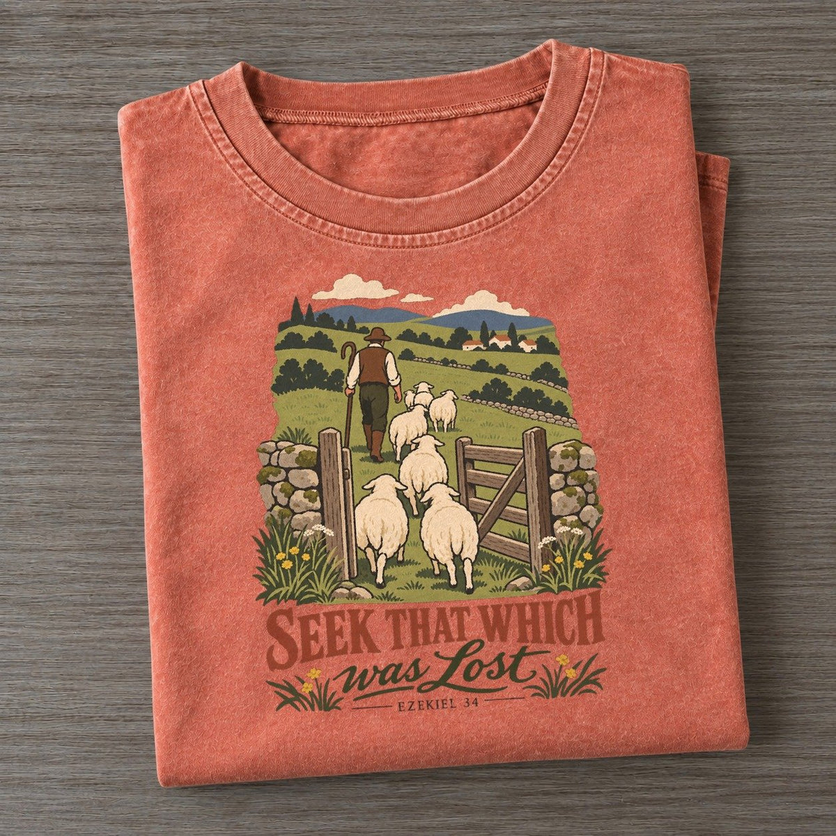 Seek That Which Was Lost The Counting Gate Vintage T-shirt – Terracotta