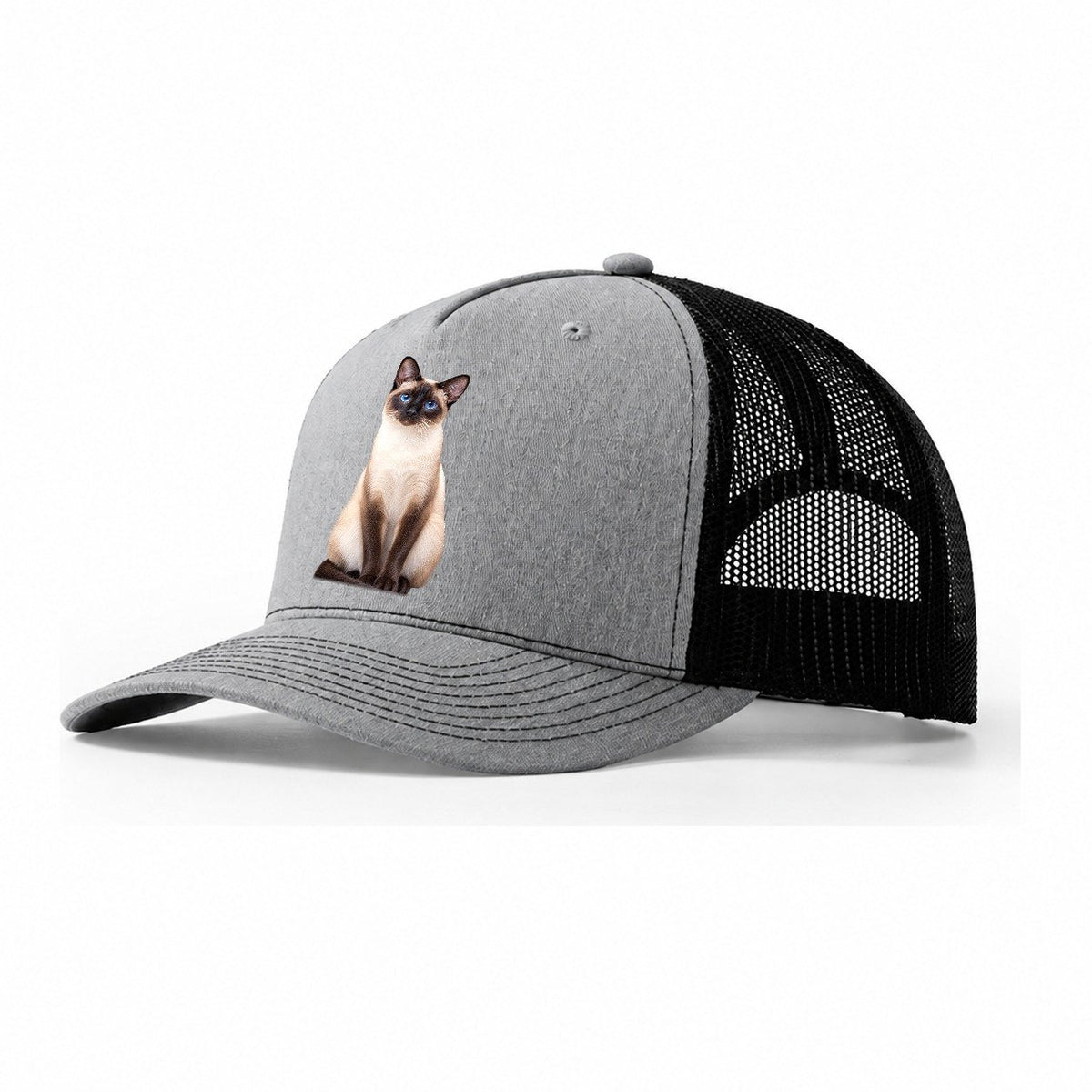 Siamese Seated Portrait Realistic Cat Portrait Trucker Hat – Sport Grey Black