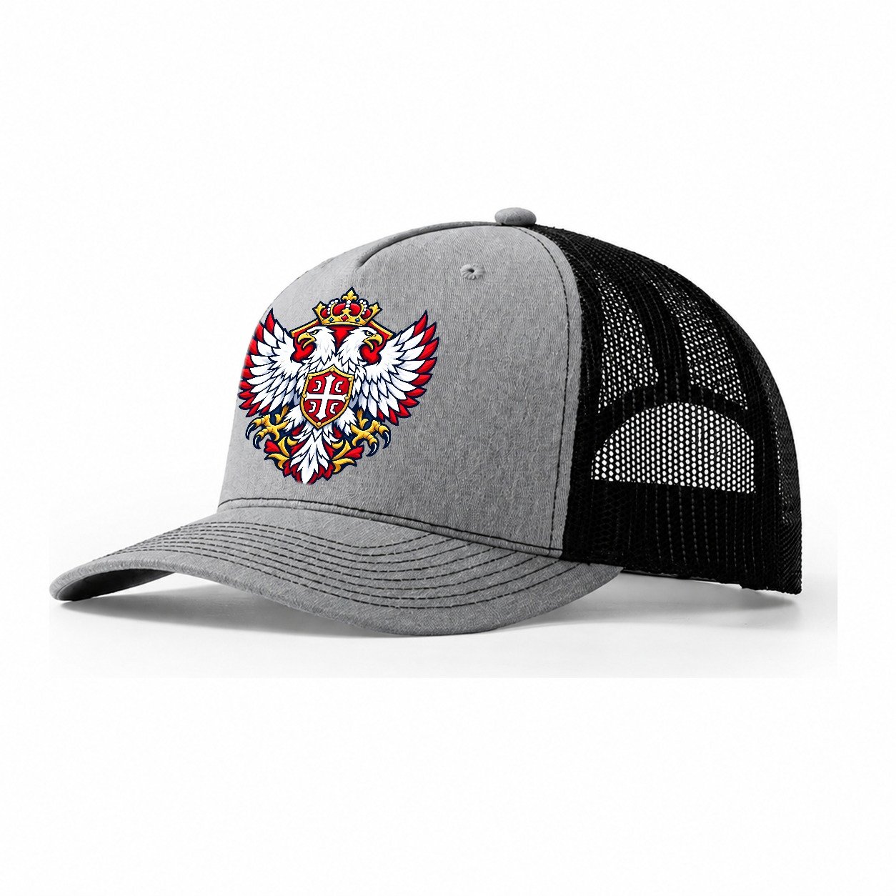 Serbia Minimal Emblem Country Logos Trucker Hat – Sport Grey Black