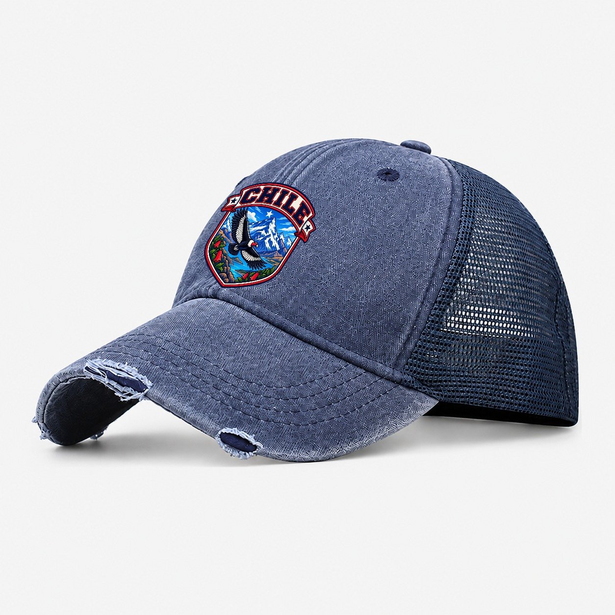 Chile Retro Badge Country Logos Washed Trucker Hat – Navy