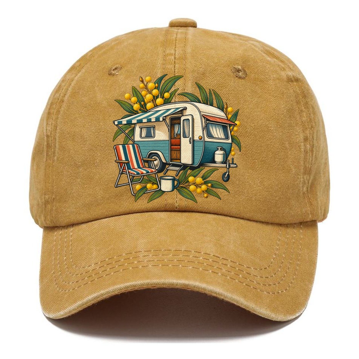 Retro Caravan Folding Chair And Enamel Mug Australia Cultural Icons Classic Cap – Golden Harvest