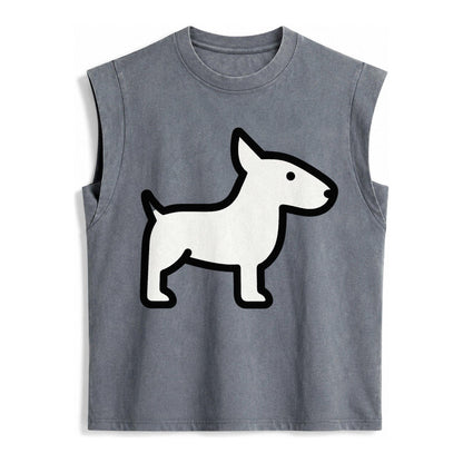 Bull Terrier White Egg Shaped Head Flat Side Profile Vintage Washed Tank – Grey