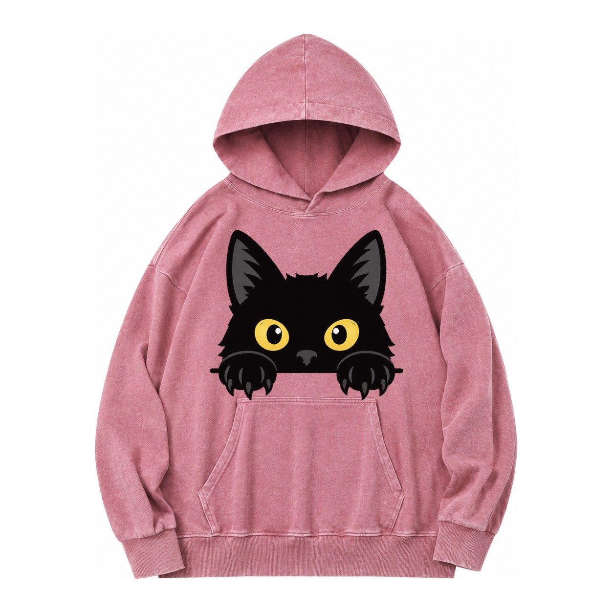 Black Cat Vintage Washed Hoodie – Dusty Rose