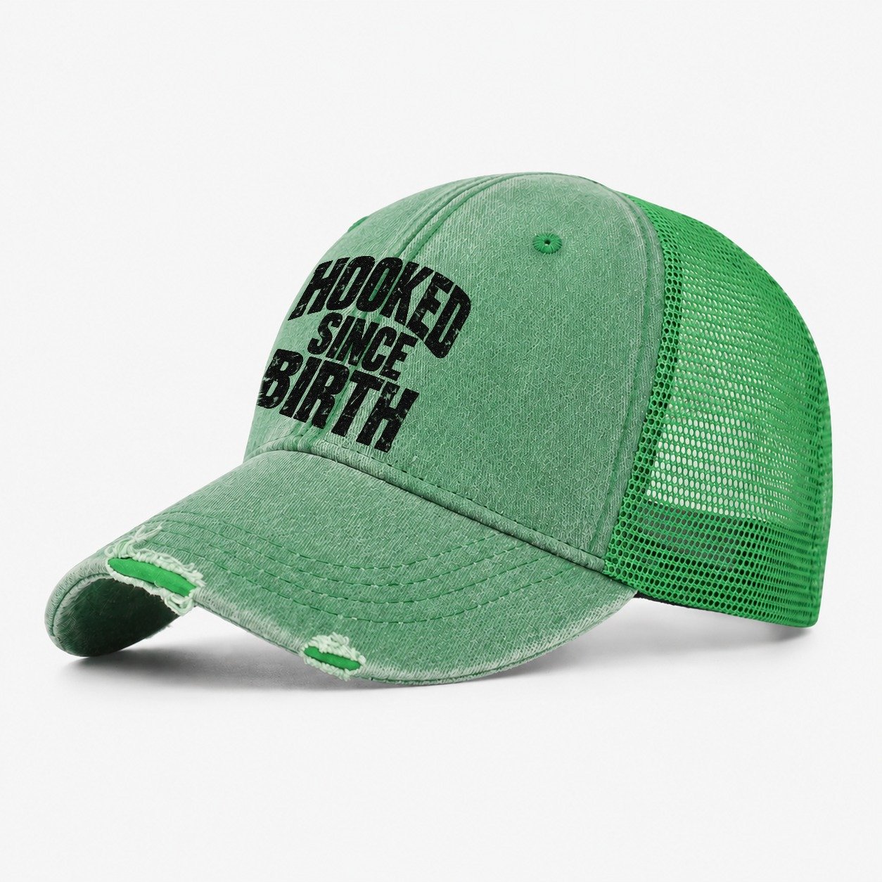 Hooked Since Birth Fishing Club Washed Trucker Hat – Ink Green