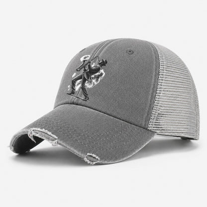 Saxophonist Playing Jazz In Smoky Room Washed Trucker Hat – Grey