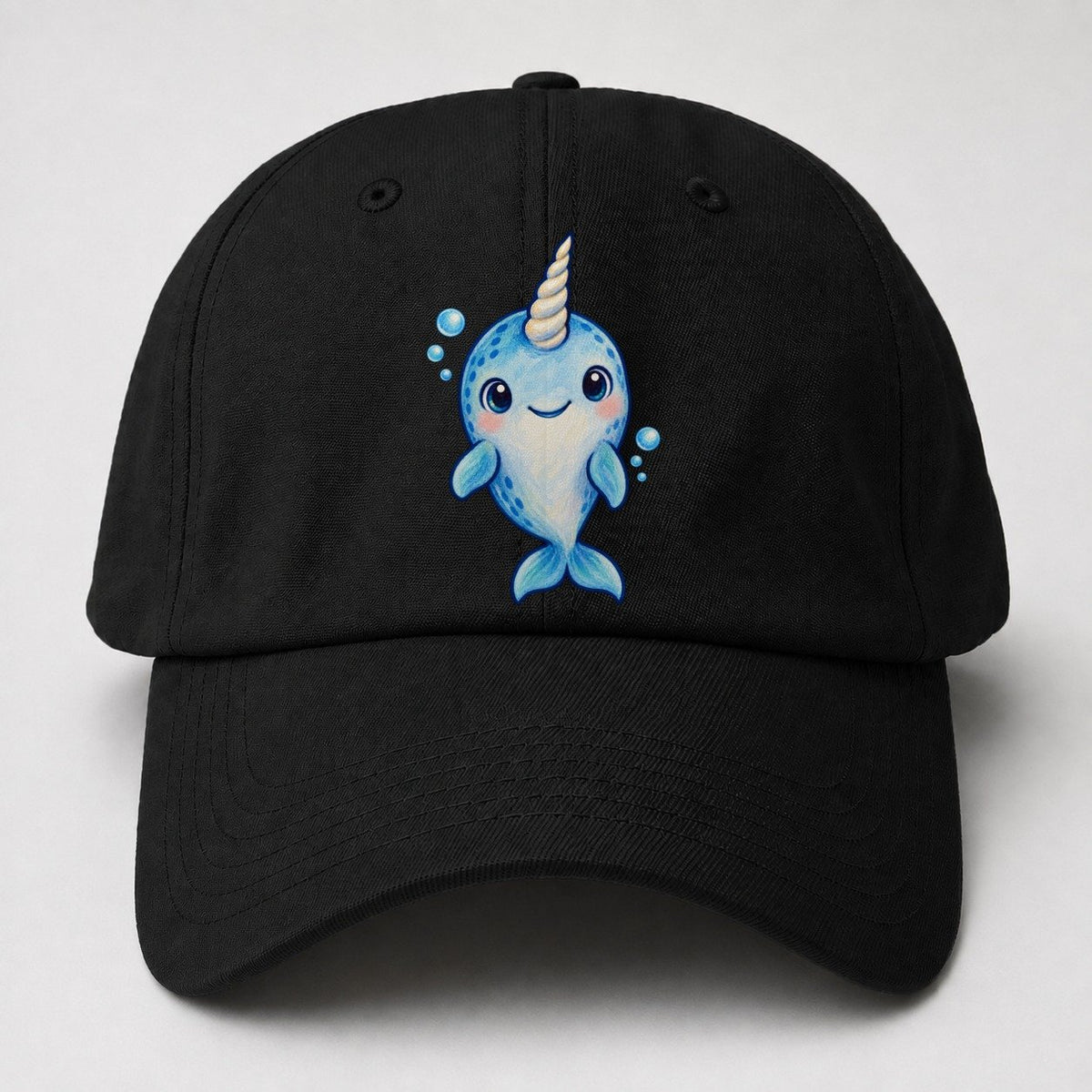 Narwhal Front Tusk Hello Sea Sprite Baseball Cap – Black