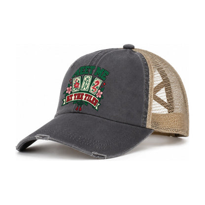 Meet Me At The Tiles Mahjong Game Night Women's Ponytail Trucker Hat – Charcoal Khaki