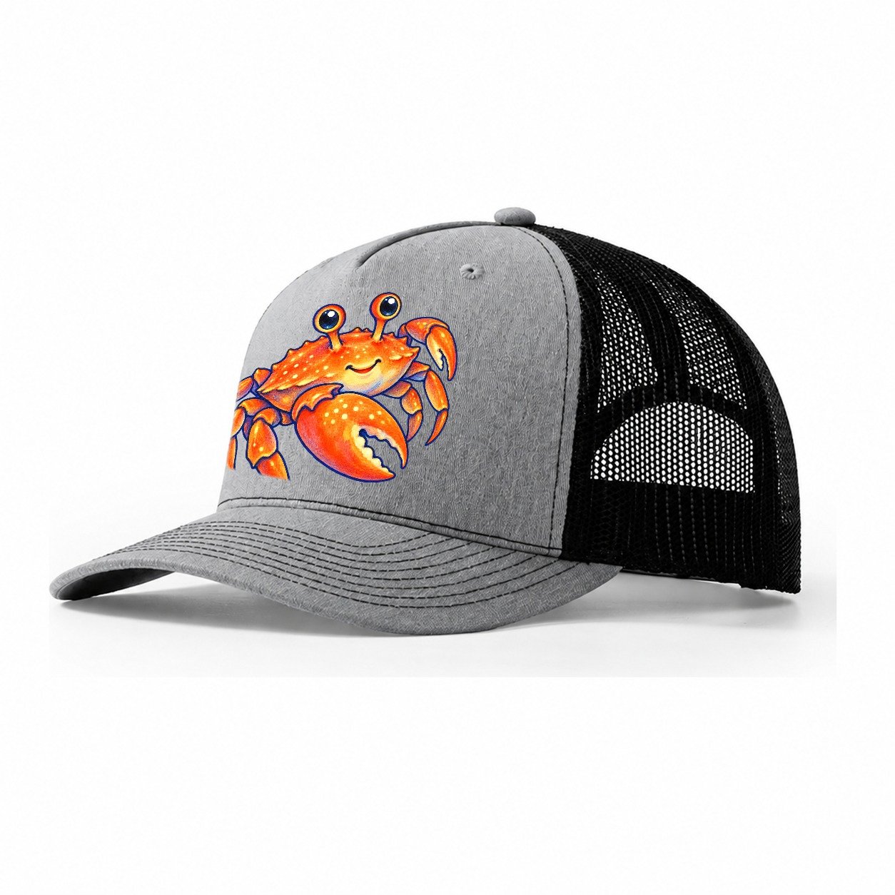 Crab Side Scuttle Sea Sprite Trucker Hat – Sport Grey Black