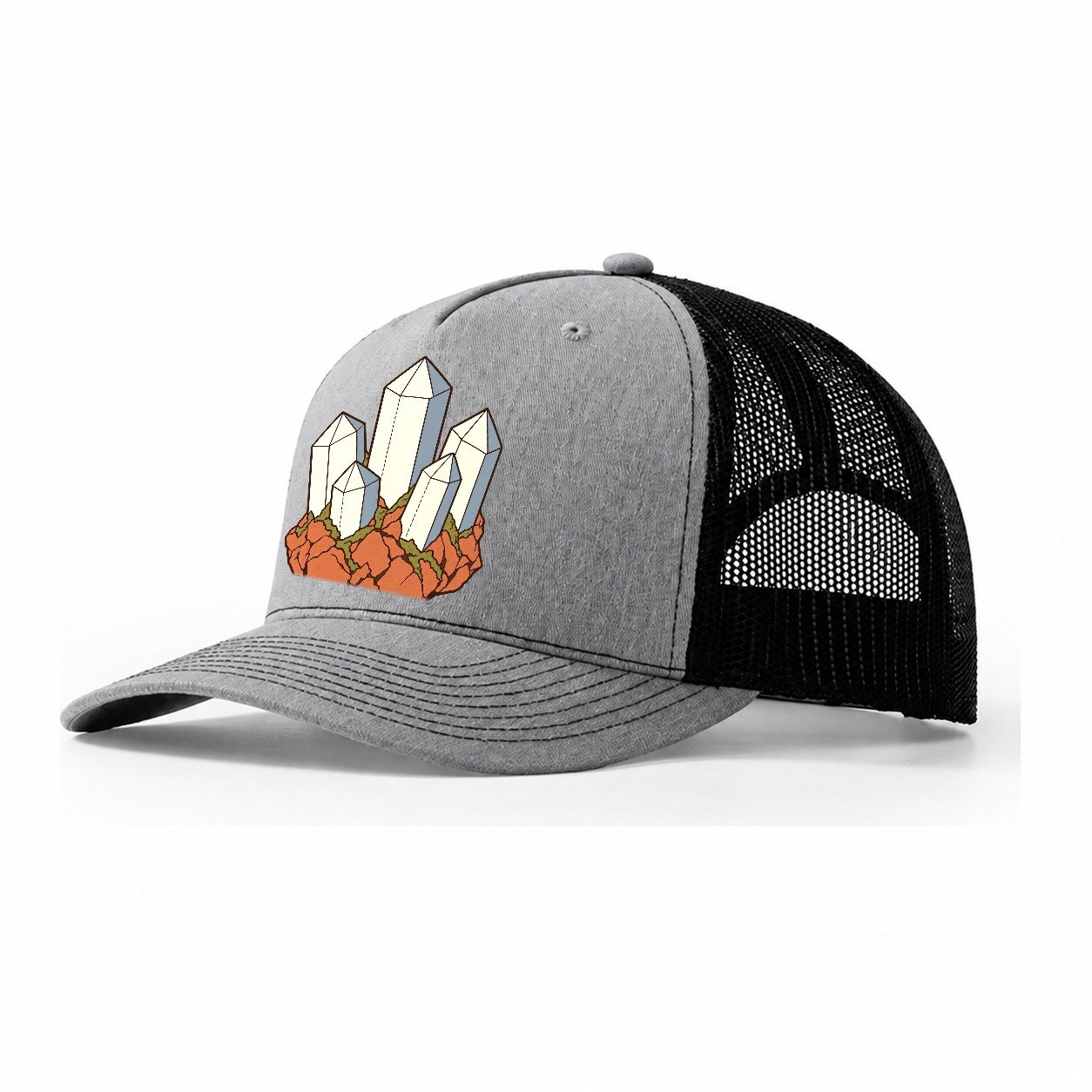 Quartz Cluster Study Rocks And Minerals Trucker Hat – Sport Grey Black
