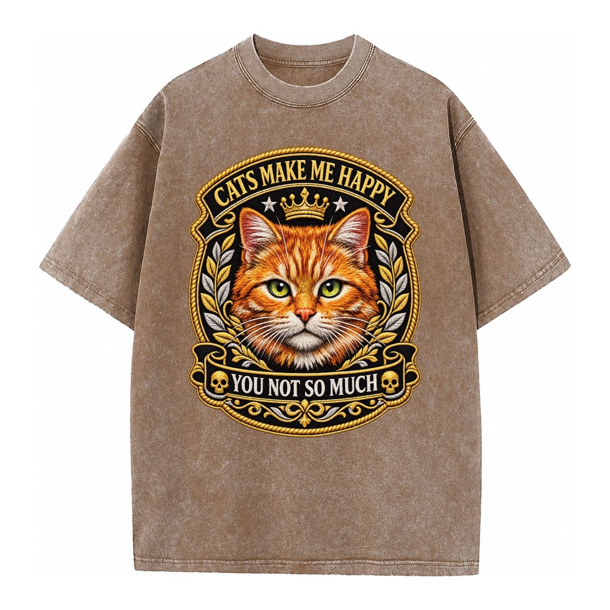 Cats Make Me Happy You Not So Much Cat Face In Orange Cat Pr Vintage T-shirt – Brown