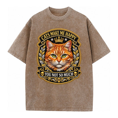 Cats Make Me Happy You Not So Much Cat Face In Orange Cat Pr Vintage T-shirt – Brown