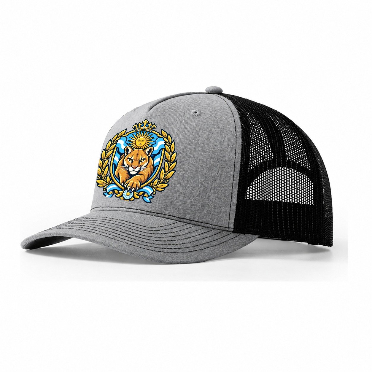 Argentina Heraldic Crest Country Logos Trucker Hat – Sport Grey Black