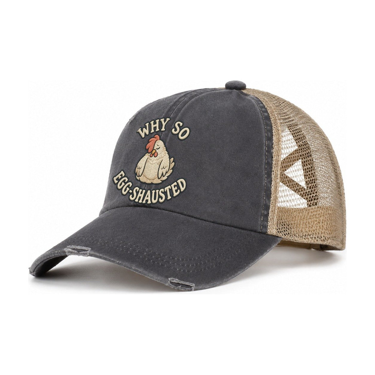 Chicken Animal Puns Women's Ponytail Trucker Hat – Charcoal Khaki