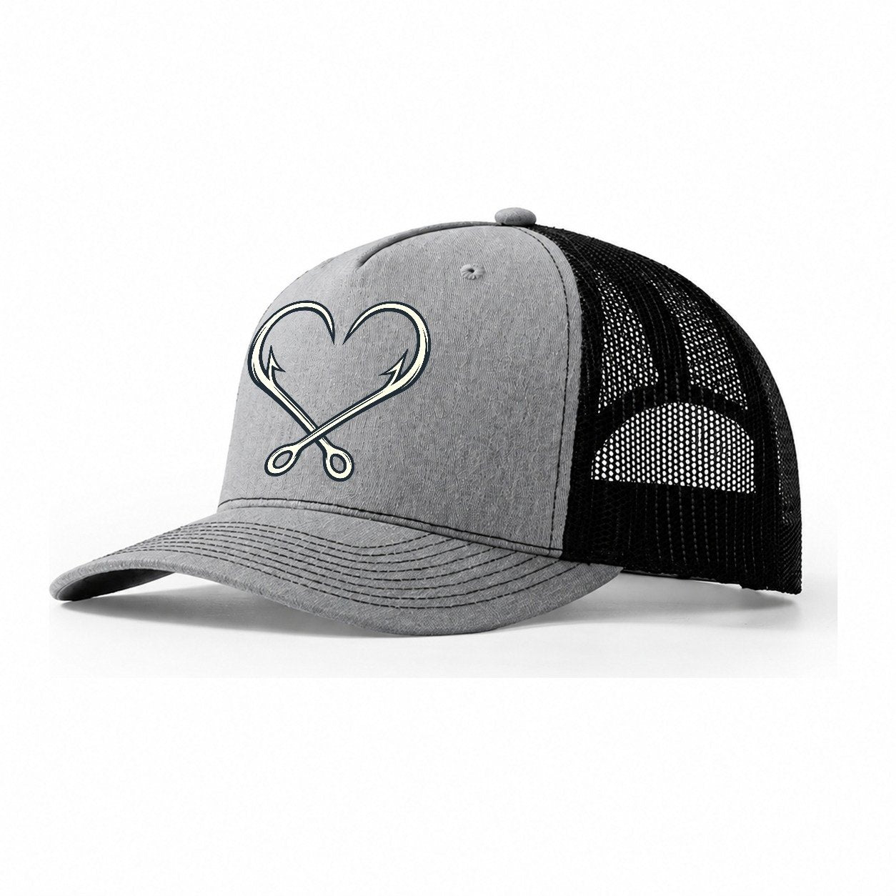 Hook Heart Fishing Elegant Trucker Hat – Sport Grey Black