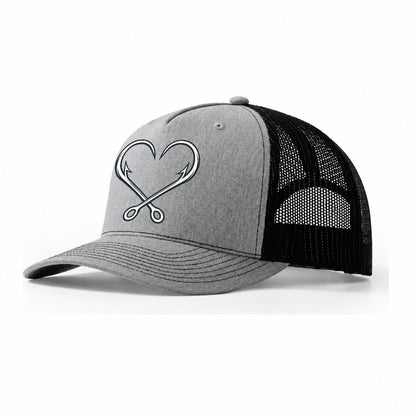 Hook Heart Fishing Elegant Trucker Hat – Sport Grey Black