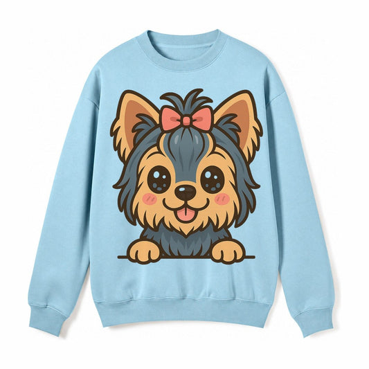 Yorkshire Terrier Modern Tiny Dog Logo Fleece Sweatshirt – Light Blue