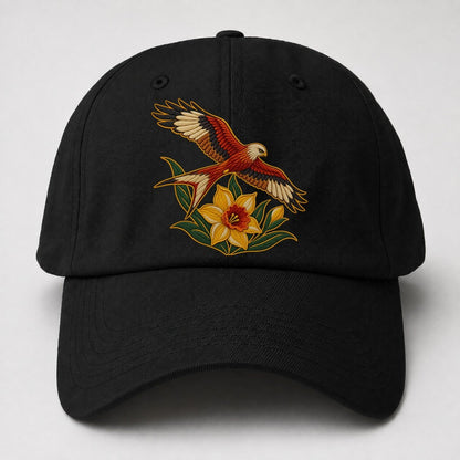 Welsh Daffodil And Red Kite Uk Culture Heritage Baseball Cap – Black