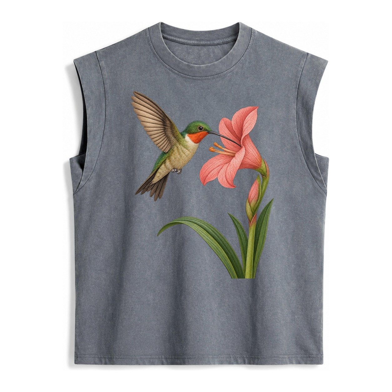 Hummingbird Haven Vintage Washed Tank – Grey