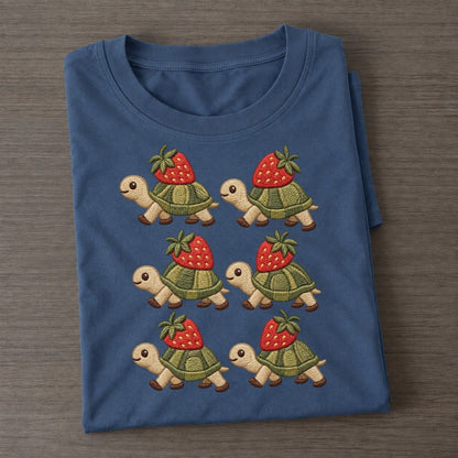 Turtles With Strawberries Single File Classic T-shirt – Twilight Navy