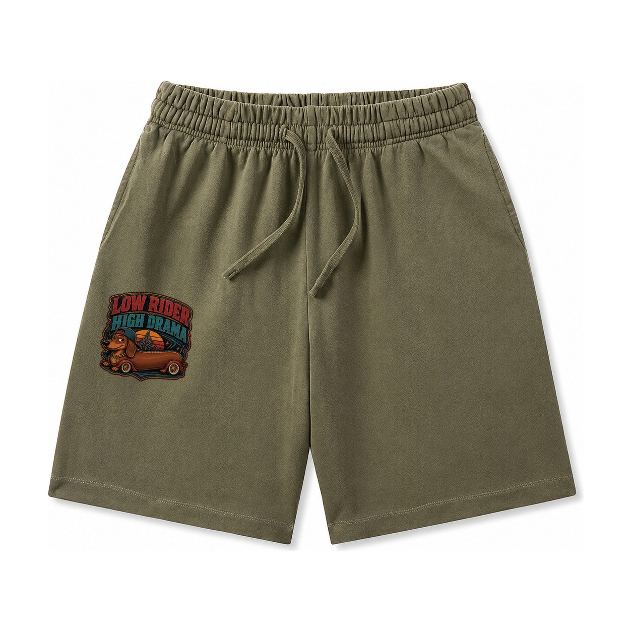 Low Rider High Drama Dachshund Washed Shorts – Army Green