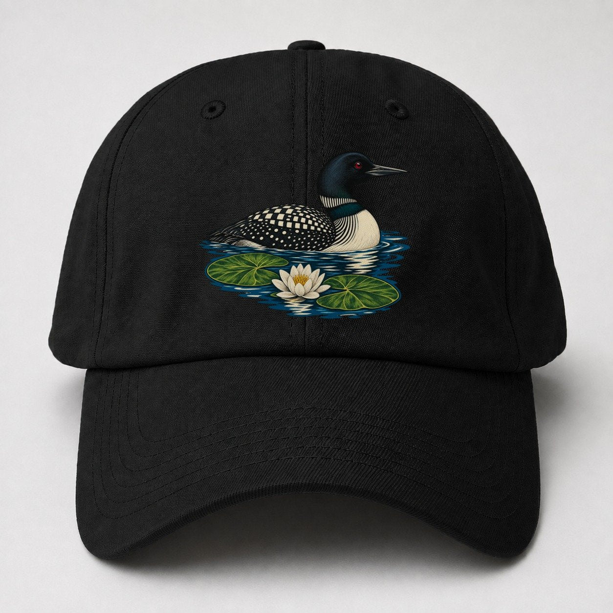 Common Loon And Water Lilies Canada Cultural Icons Baseball Cap – Black