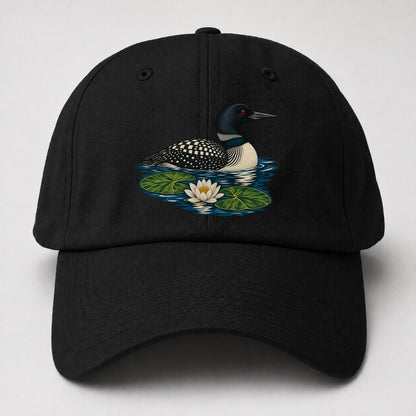 Common Loon And Water Lilies Canada Cultural Icons Baseball Cap – Black