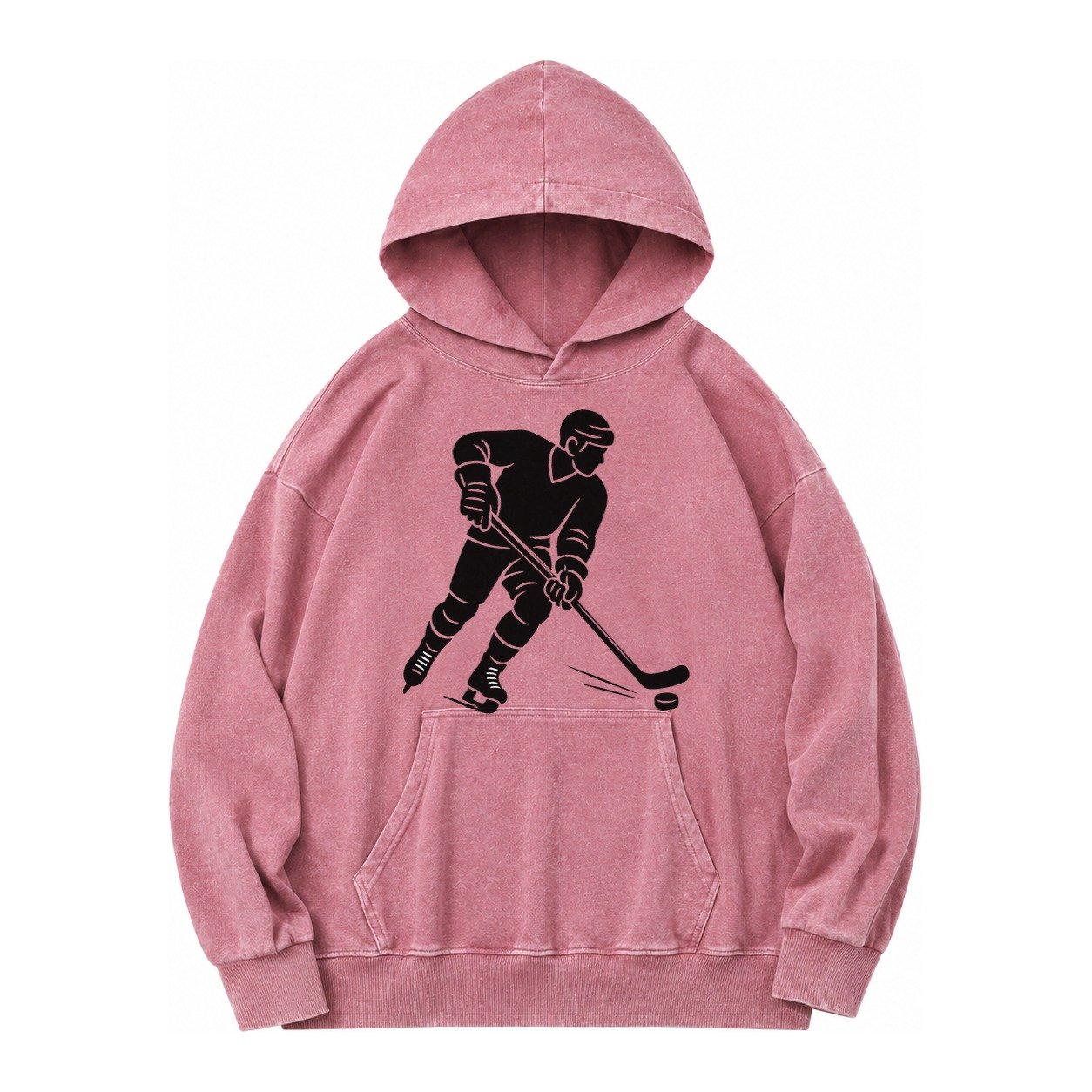 Ice Hockey Player Shooting Puck Vintage Washed Hoodie – Dusty Rose