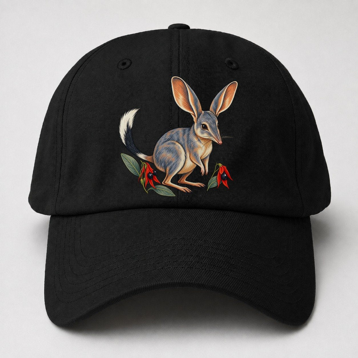 Greater Bilby And Sturt Desert Pea Australia Cultural Icons Baseball Cap – Black