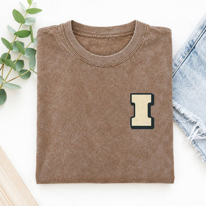 Initial I Left Chest Vintage T-shirt – Brown