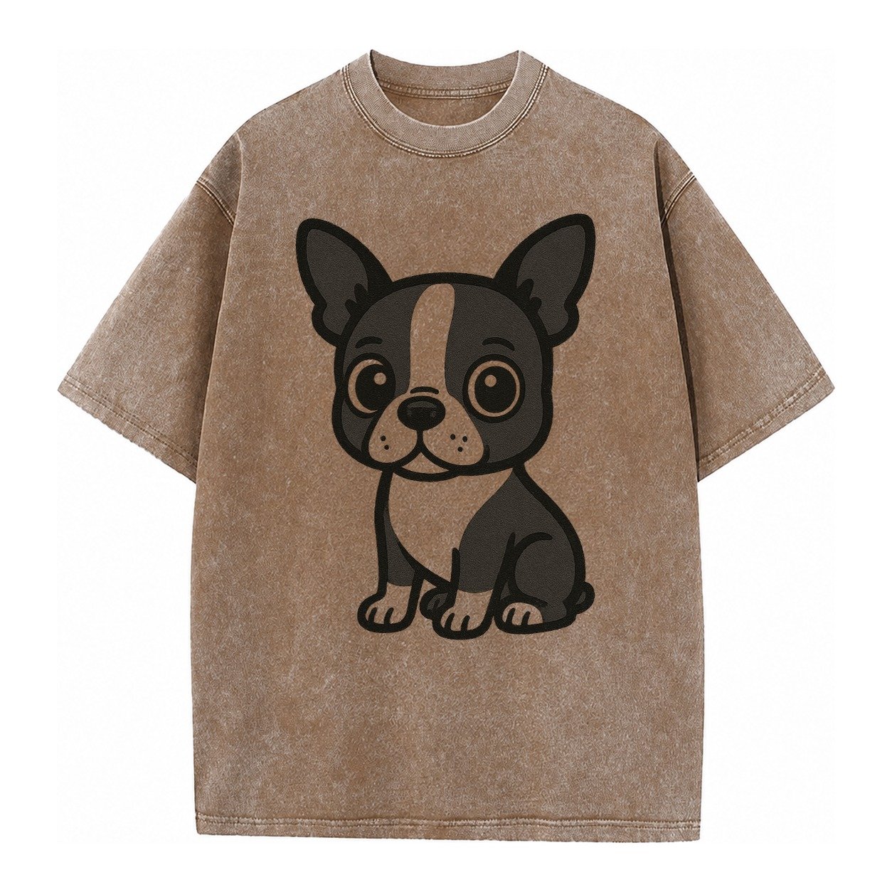 Boston Terrier Black And White Sitting Pose With Tuxedo Mark Vintage T-shirt – Brown