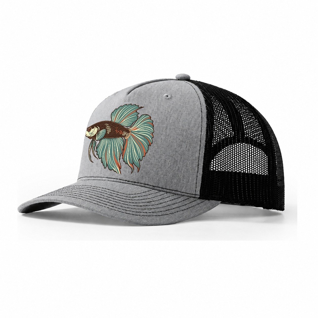Betta Fin Silhouette Aquarium Keeping Trucker Hat – Sport Grey Black