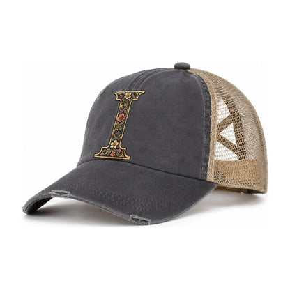 Wildflower I Monogram Women's Ponytail Trucker Hat – Charcoal Khaki