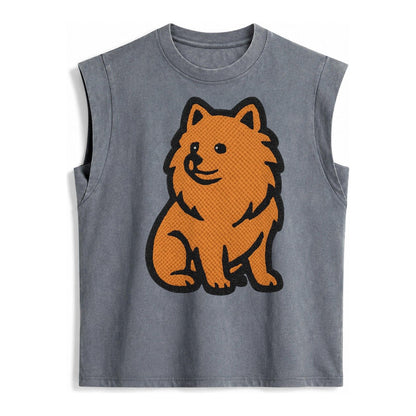 Pomeranian Orange Fluffy Charm Vintage Washed Tank – Grey